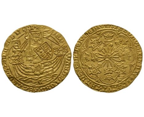 1467-1468 AD. First reign, light coinage, Coventry mint. Obv: half figure of king in ship with sword and shield with rose on 