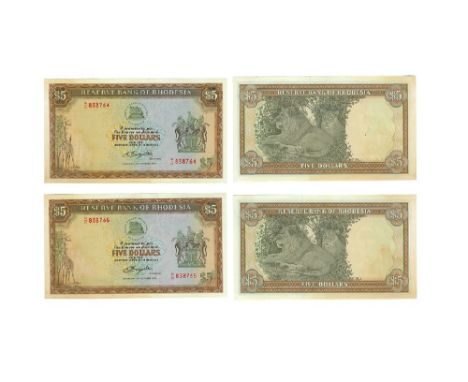 Dated 20 October 1978 AD. Serial numbers M/19 838764-838765. Obvs: arms, brown on multicolour. Revs: lions, brown on multicol