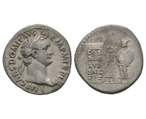88 AD. Rome mint. Obv: IMP CAES DOMIT AVG GERM P M TR P VIII legend with laureate head right. Rev: COS XIIII LVD SAEC FEC in 