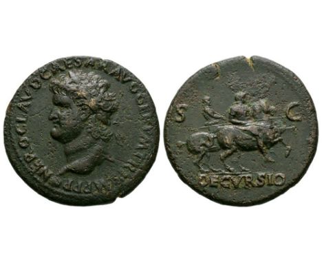 65 AD. Lyons mint. Obv: NERO CLAVD CAESAR AVG GER PM TR P IMP PP legend with laureate head left with large globe at point of 