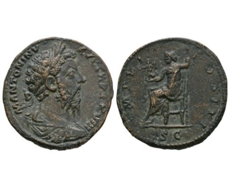 173-174 AD. Rome mint. Obv: M ANTONINVS AVG TRP XXVIII legend with laureate, draped and cuirassed bust right. Rev: IMP VI COS