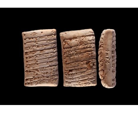 2040 BC. A terracotta tablet from the palace archive of the Sumerian city Iri-Sa?rig with cuneiform text in columns to both s