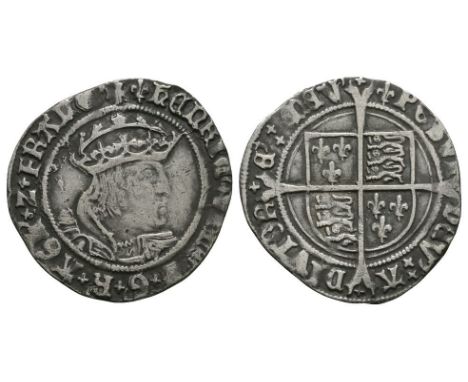 1526-1544 AD. Laker bust D. Obv: profile bust with HENRC VIII D G R AGL Z FRANC legend and 'lis' mintmark. Rev: long cross ov