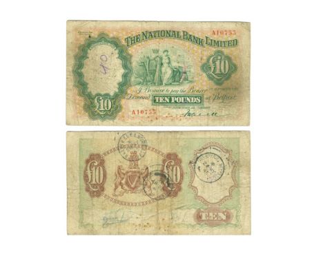 Dated 1 September 1937 AD. 1937 issue, serial number A10755. Obv: Hibernia seated, gran and light brown, red numbers. Rev: ar