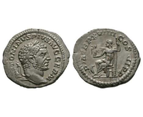 216 AD. Rome mint. Obv: ANTONINVS PIVS AVG GERM legend with laureate bust right. Rev: P M TR P XVIIII COS IIII P P legend wit