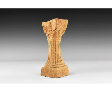 4th-1st century BC. A ceramic incense burner in the shape of a miniature column with recessed top with acanthus leaf decorati