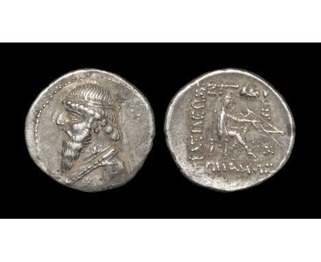 123-88 BC. Obv: profile bust left. Rev: seated archer with inscription in four lines. 4.02 grams. M. 516-517; S. Type 26. Goo