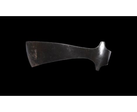 10th-12th century AD. A large iron axehead with narrow blade, curved edge, lozenge wings to the socket. 1 kg, 24cm (9 1/4"). 