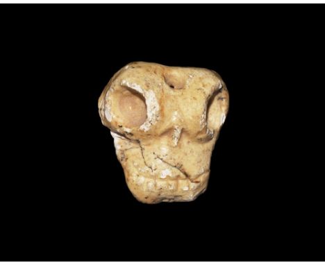 Circa 2000 BC. A bone amulet in the form of a human skull with large eye sockets; hole to the centre of head. 2.98 grams, 18m