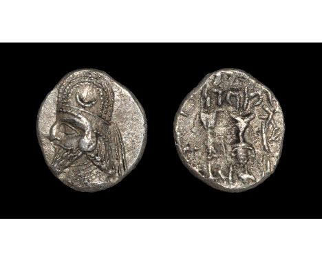 Circa 70 BC. Obv: profile bust left. Rev: king standing right facing fire altar with inscription in four lines. 3.87 grams. M