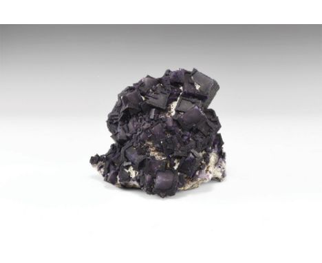 A large group of cubic fluorite crystals, some showing hoppering, most frosted, with minor sphalerite, from the Tri-State are