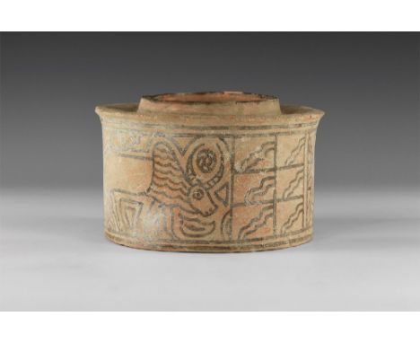 Nal Culture, 4th-3rd millennium BC. A ceramic flat bottomed jar with sharp edge shoulders and small rim, decorated in brown p