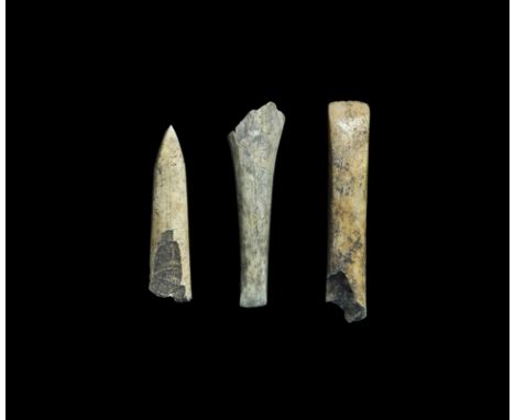 Neolithic, 4th-3rd millennium BC. A mixed group of bone chisels, each a square-section shaft and edge chamfered to both faces
