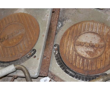 A PAIR OF DUNLOP 121TD WHEEL ALIGNMENT PADS, together with a Prima brass cased foot pump and two Bentley starting handles (4)