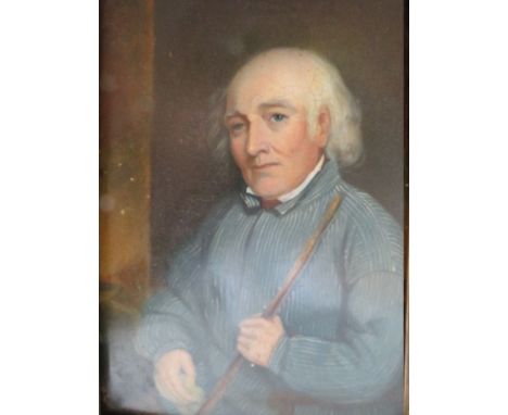 ENGLISH SCHOOL (XIX). Portrait of a gentleman wearing a blue striped tunic, oil on board, gilt framed, 28 x 21 cm