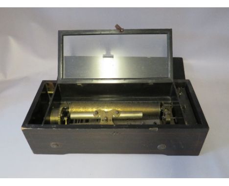 A SWISS 8 AIR MUSIC BOX FOR RESTORATION, housed in a pine painted box, having a lyre shaped zither holder and glass dust cove