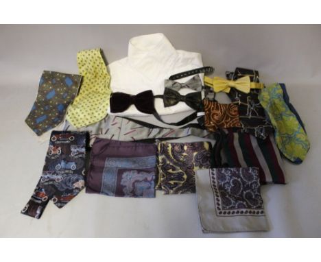 A LARGE COLLECTION OF VINTAGE GENTS TIES AND ACCESSORIES, to include a selection of cravats, cumberband and bow tie sets etc.