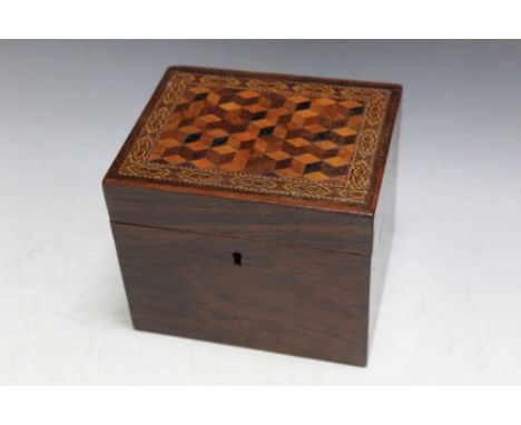 A TUNBRIDGE SINGLE SECTION TEA CADDY, W 12.5 cm