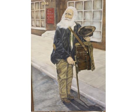 DON STYLER (1900 - 2000). A street scene with bearded man with hurdy gurdy type box, 'Years Gone Bye, The Good Old Days, Musi