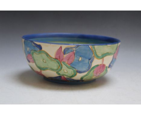 CLARICE CLIFF, hand painted bowl 'Fantasque', 'Bizarre' see base, H 8 cm, width at top 19 cm, width at base 11 cm