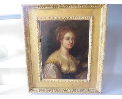 ENGLISH SCHOOL (XIX). Portrait of a lady wearing a tiara, oil on canvas, gilt Watts frame, 45 x 35.5 cm