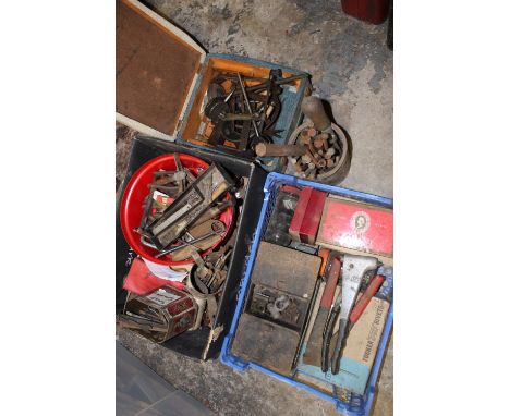 A SELECTION OF SMALL SPANNERS, plus a radio case containing various engineers tools, grips, punches and various pop rivets et