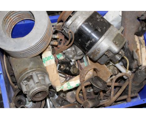 TWO BOXES CONTAINING BENTLEY EXHAUST MANIFOLDS, dynamos circular radiators, brackets and various engine components etc