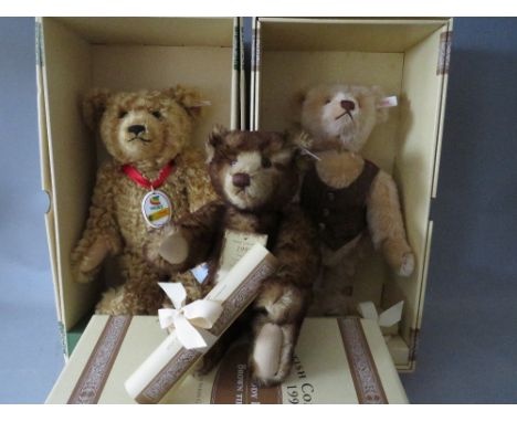 THREE STEIFF LIMITED EDITION BRITISH COLLECTORS BEARS - '1994', '1995', AND '1996', 1995 being number 1943 of 3000, 1996 bein