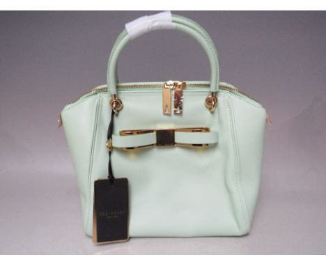 A TED BAKER PALE GREEN SMALL BOW TOTE BAG, with tags, W 30 cm, H 22 cm, D 13 cm