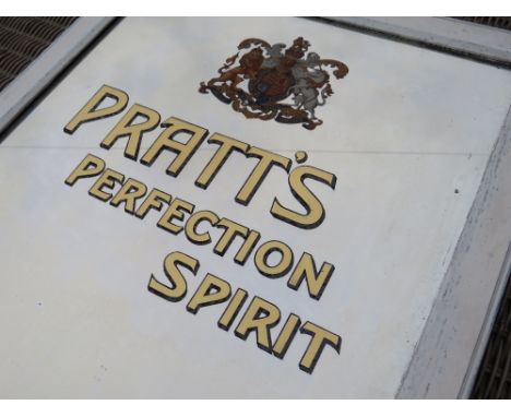 A VINTAGE 'PRATT'S PERFECTION SPIRIT' MIRROR, in a white painted frame