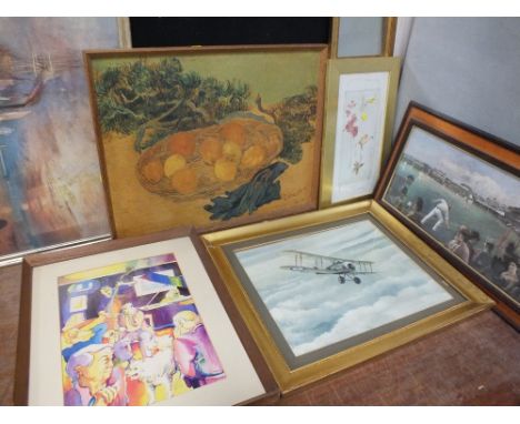 A LARGE VINTAGE GILT FRAMED PRINT 'HALF WAY HOUSE' BY WILLIAM SHAYER, together with a quantity of pictures, prints and a mirr