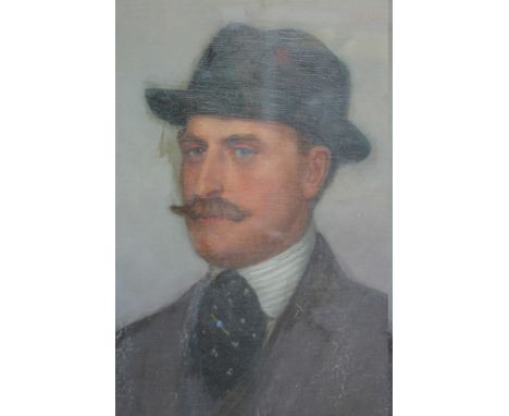 A LATE 19TH / EARLY 20TH CENTURY HEAD AND SHOULDER PORTRAIT STUDY OF A GENTLEMAN WEARING A HAT, unsigned, oil on canvas, fram