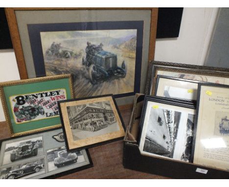 A COLLECTION OF VINTAGE FRAMED MOTOR RELATED PHOTOGRAPHS ETC., to include a 1933 RAC London to Brighton Run certificate for M