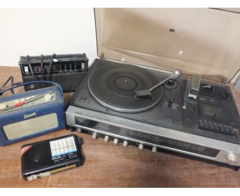 A VINTAGE / RETRO PHILIPS 974 HOME STEREO CENTRE A/F, together with three radios (4)