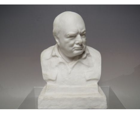 A MID TWENTIETH CENTURY SPODE PARIAN WARE FIRST EDITION BUST OF WINSTON S. CHURCHILL, printed  marks to base impressed NEMON 