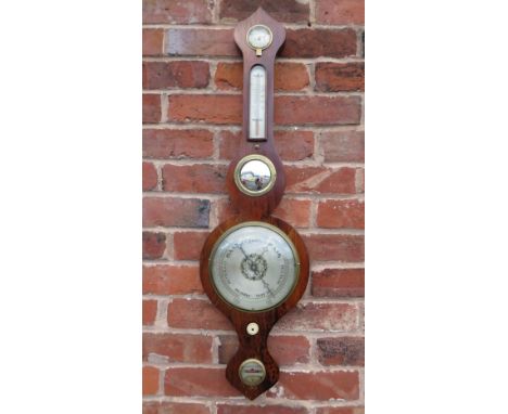 A NINETEENTH CENTURY ROSEWOOD ONION TOPPED ANEROID BAROMETER, H 94 cm