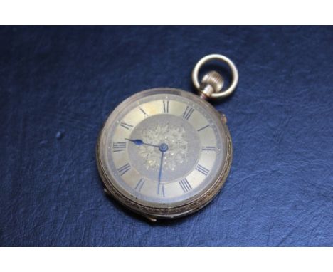 A SWISS MADE 18K CASED MANUAL WIND OPEN FACED POCKET WATCH, Dia 3.75 cmCondition Report:working capacity unknown but does tic