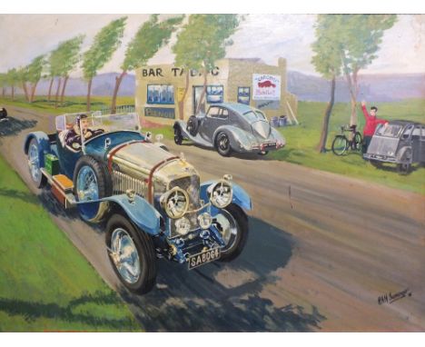 RAM FREMONGER (?) (XX).  A vintage Bentley convertible motor vehicle SA 8064 on a continental tree lined road with other vehi