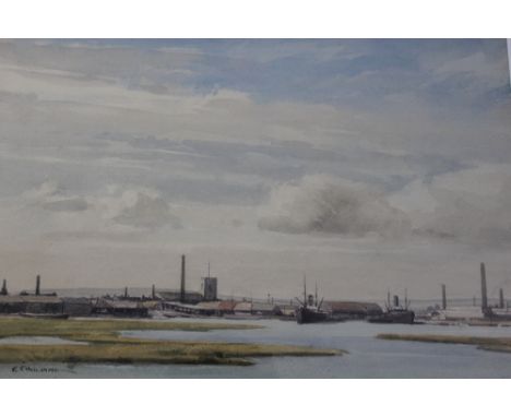 EDGAR THOMAS HOLDING (1870-1952). A coastal town harbour scene with shipping 'The Main Harbour, Poole, Early Morning' see lab