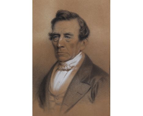 A LATE 19TH / EARLY 20TH CENTURY OVAL HEAD AND SHOULDER PORTRAIT STUDY OF A GENTLEMAN WITH WHITE CRAVAT, unsigned, watercolou