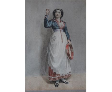 ANTOINE (XIX). Continental School. A portrait of a peasant woman with glass of wine and tambourine, see inscription verso. Un