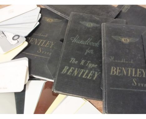 TWO VINTAGE BENTLEY 'S' TYPE HANDBOOKS, together with a Bentley 'R' Type handbook, A Bentley trim panel leather samples book 