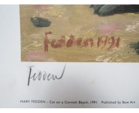 MARY FEDDEN (1915-2012). 'Cat on a Cornish Beach 1991', signed in pencil lower left, limited edition coloured print on paper 