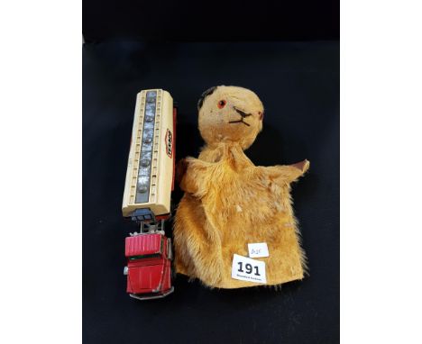 ANTIQUE SOOTY HAND PUPPET AND MATCHBOX LORRY