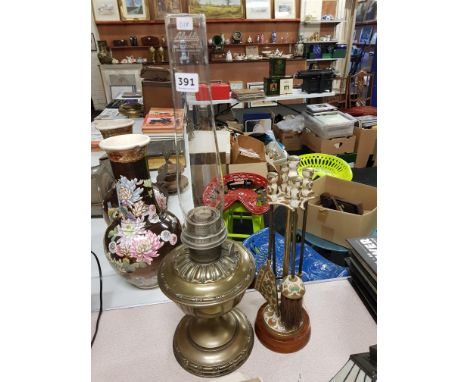 OLD OIL LAMP AND COMPANION SET