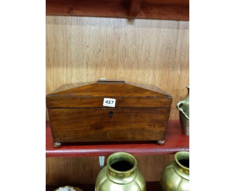 GEORGIAN SARCOPHAGUS TEA CADDY WITH BRASS HANDLES TO SIDE