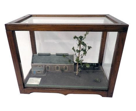 A scale model of an LNER N2 locomotive, with engine shed, etc., in pine and perspex case, 56cm wide. 