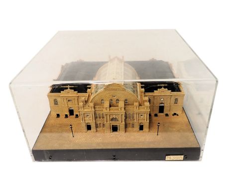 A scale model of a Georgian building with glazed roof, decorative portico, clock, circular arched windows, etc., 58cm wide. 