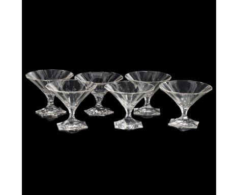 A set of 6 Moser Thomas pattern crystal dessert glasses, facet-cut from rim to base, designed in 1929 by Leo Moser, height 10