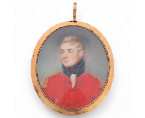 19th century miniature portrait of a military officer, watercolour on ivory in unmarked gold frame (tests as 9ct gold), with 